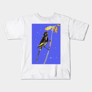 Australian Honeyeater Bird Painting - New Holland on Navy Kids T-Shirt